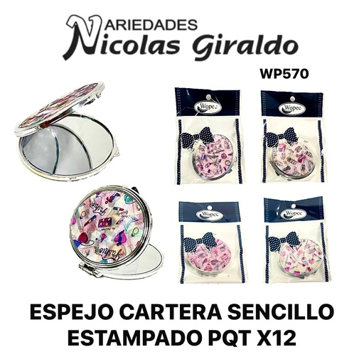 [WP570] Espejo cartera sencillo estampado PQT X12