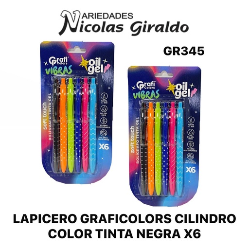 [GR345] Lapicero graficolors cilindro color tinta negra x6