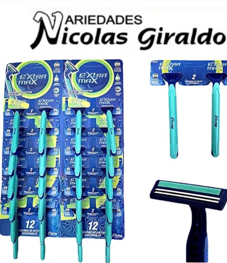 [ET1234] Maquina afeitar extra max carton x24 verde encauchetada