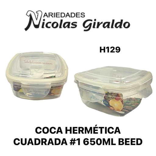 [H129] Coca hermetica cuadrada #1 650ml beed