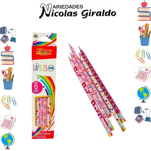 [ET543] Lapiz eterna corazones x6