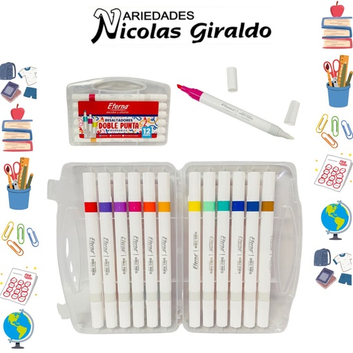 [ET1271] Resaltador borrable doble punta x12 eterna  