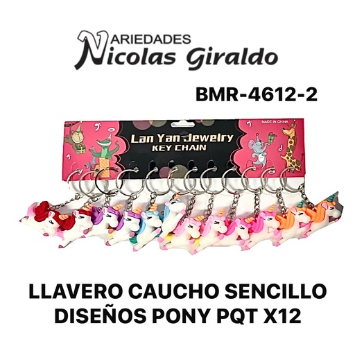 [BMR-4612-2] Llavero caucho sencillo diseños pony  pqt X12  