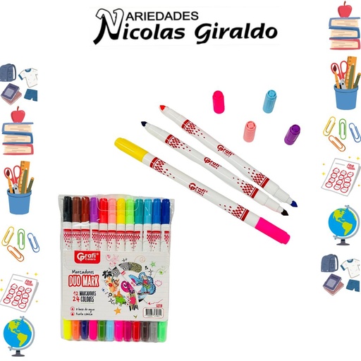 [GR350] Marcador doble punta x 12 piezas 24 color graficolors 