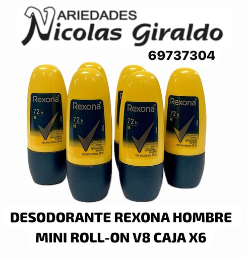 [69737304] Desodorante rexona mini roll-on hombre V8 CJ X6 