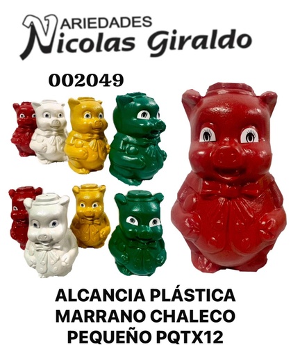 [002049] Alcancia plastica marrano chaleco pequeño PQT X12