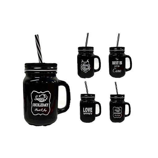 [SMR-038] Vaso pitillo vidrio cuadrado negro mensaje 