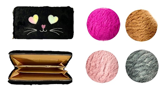 [EXI-116] Billetera dama grande peluda caritas 1 cierre 