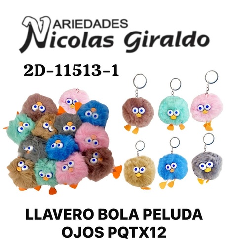 [2D-11513-1] Llavero bola peluda ojos pqt X12 