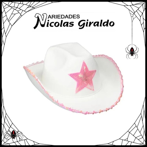 [KL421652-46] Sombrero halloween vaquera blanco con estrella 