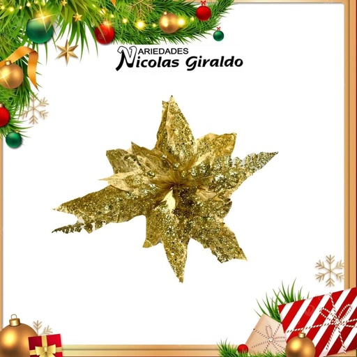 [K002D] @FLOR NAVIDAD GRANDE DORADA CON ESCARCHA 