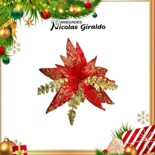 [K002R] @FLOR NAVIDAD GRANDE ROJA CON ESCARCHA  