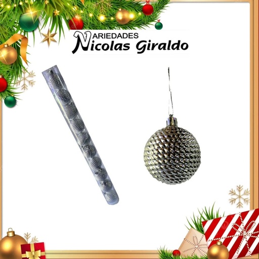 [A1211] @BOLA NAVIDEÑA 6CM X10 PLATA GRABADA