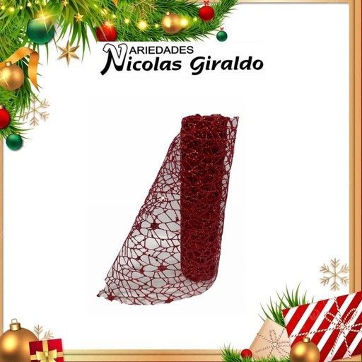 [SMR25-129] MALLA DECORATIVA 26CM 3 YARDAS NIDO PAJARO ROJA