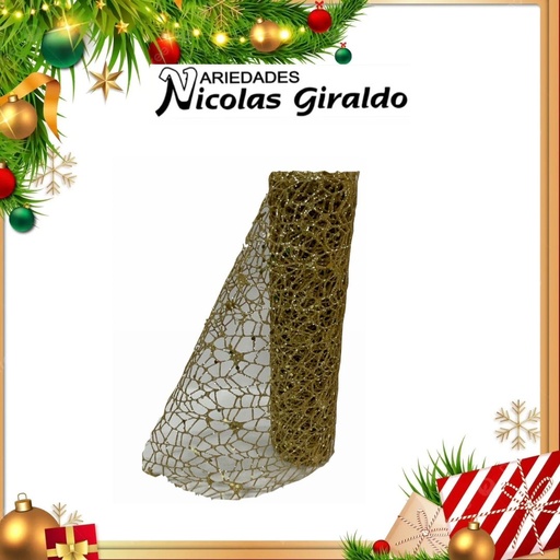 [SMR25-130] MALLA DECORATIVA 26CM 3 YARDAS NIDO PAJARO DORADA