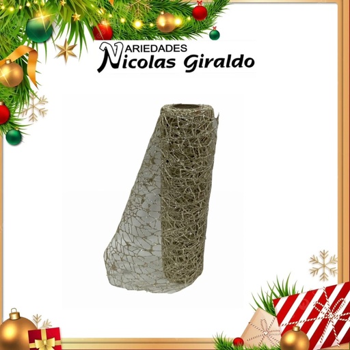 [SMR25-138] MALLA DECORATIVA 26CM 3 YARDAS NIDO PAJARO CHAMPAÑA
