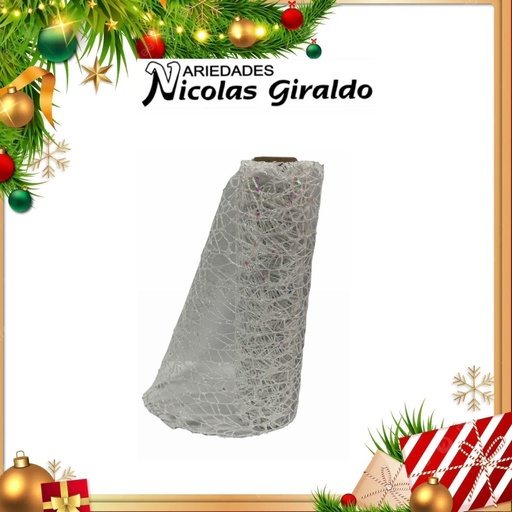 [SMR25-133] MALLA DECORATIVA 26CM 3 YARDAS NIDO PAJARO BLANCA