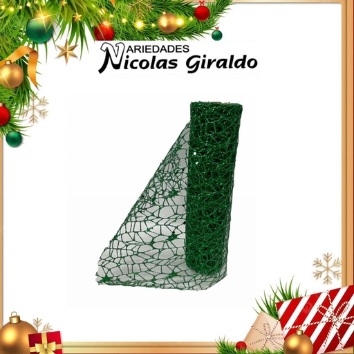 [SMR25-137] MALLA DECORATIVA 26CM 3 YARDAS NIDO PAJARO VERDE