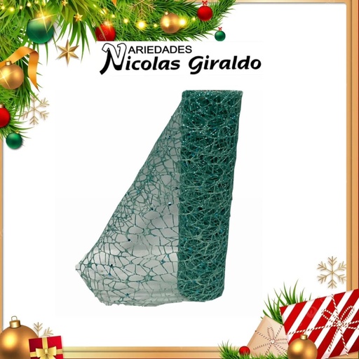 [SMR25-136] MALLA DECORATIVA 26CM 3 YARDAS NIDO PAJARO VERDE AGUA