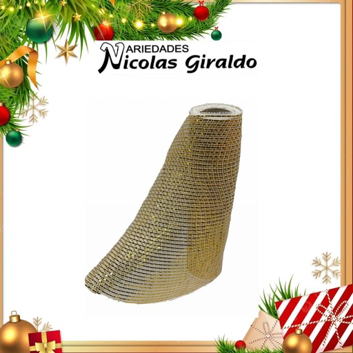 [SMR25-110] MALLA DECORATIVA 26CM 5 YARDAS BLANCA CON DORADO