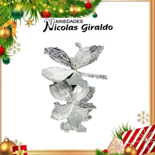 [S3571S] @FLOR NAVIDEÑA LARGA X3 PLATEADA