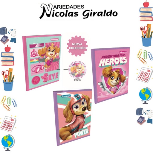 [P4328] Cuaderno cosido primavera 100H rayas paw patrol niña