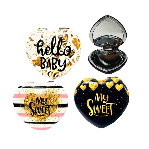 [BLK-053] Espejo cartera fino corazon alto relieve x1   