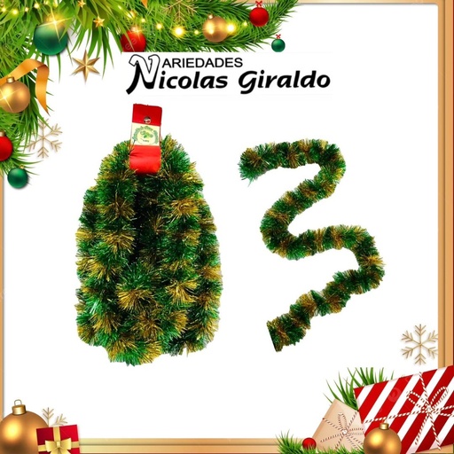 [AN1002] GUIRNALDA NACIONAL METALIZADA VERDE DORADA 7.5 X4MTS