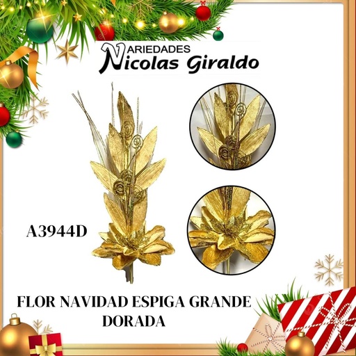 [A3944D] @FLOR NAVIDAD ESPIGA GRANDE  DORADA