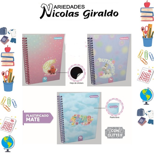 [P4318] Cuaderno primavera argollado academico raya pixar 