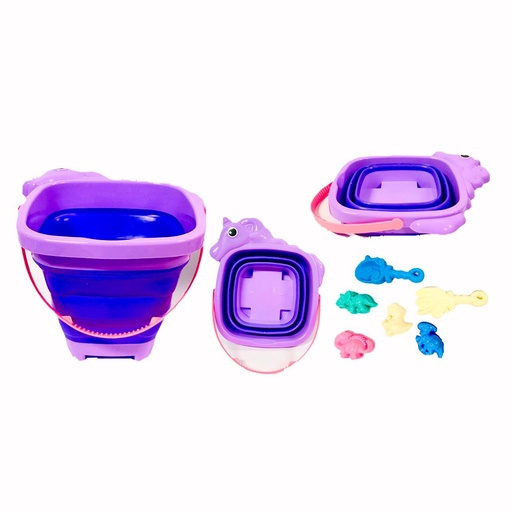 [BL-7489] @(2407-1)Balde playero unicornio expansible con accesorios