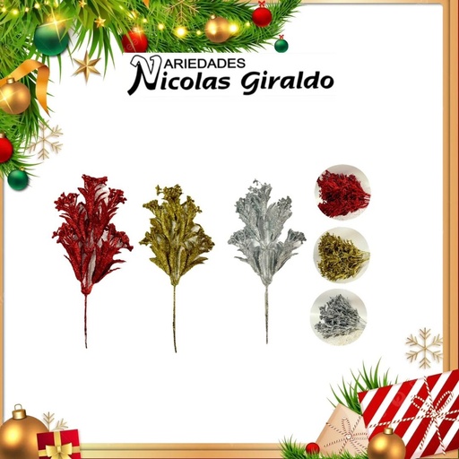 [K853] @RAMA NAVIDEÑA MIRELLADA CON FLOR PQT X10 