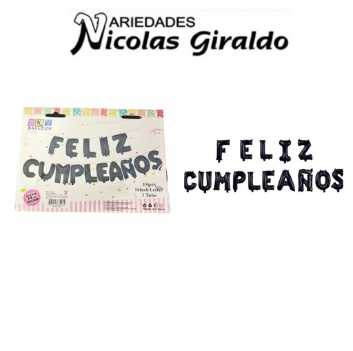 [GI-334LN] Inflable "feliz cumpleaños" letra negro 