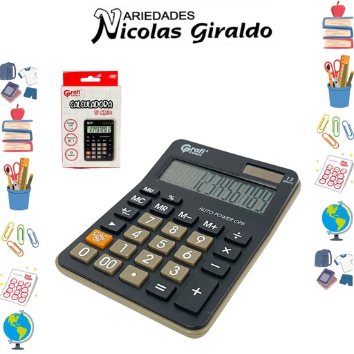 [GR327] Calculadora grafi 12 digitos negra pequeña