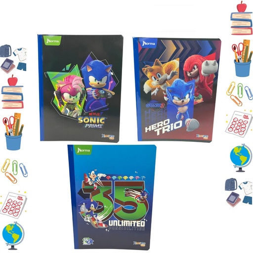 [563882] Cuaderno xpresarte cosido licencia 100H cuadro sonic 