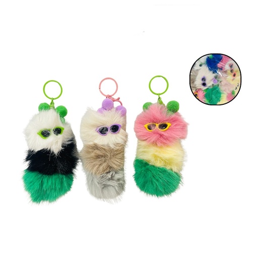 [LA-1736] Llavero grande fino peludo con gafas pqt X12  