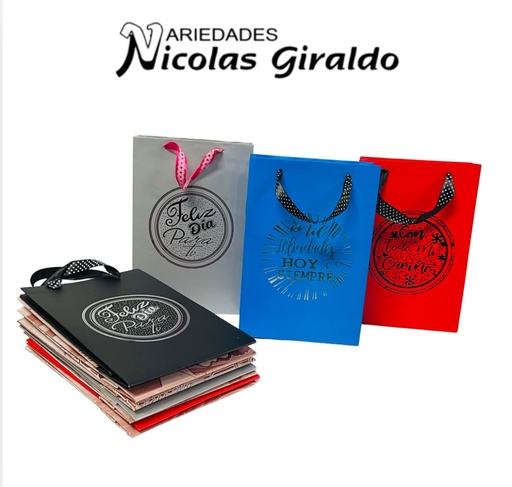 [142106] Bolsa regalo cariñito colores mediana  PQT X12
