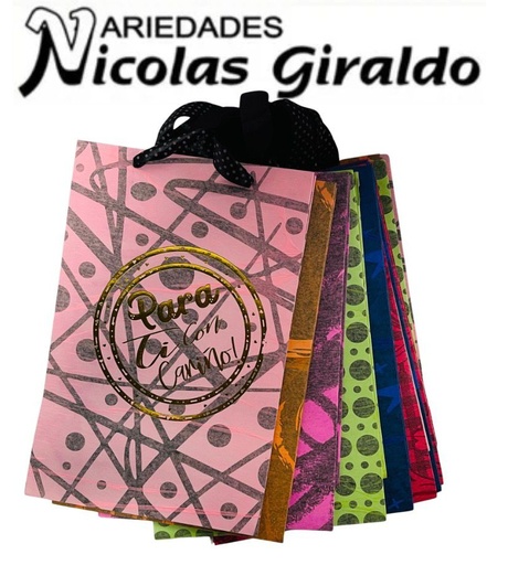 [UN0473] Bolsa regalo cariñito med vertical novedad estampada PQT X12
