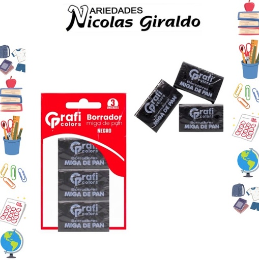 [GR188] Borrador miga de pan negro x3 graficolors PQT X20