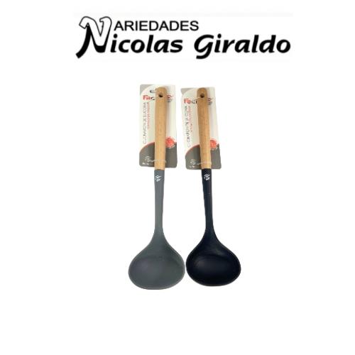 [ML-2507] cucharon hondo silicona mango madera