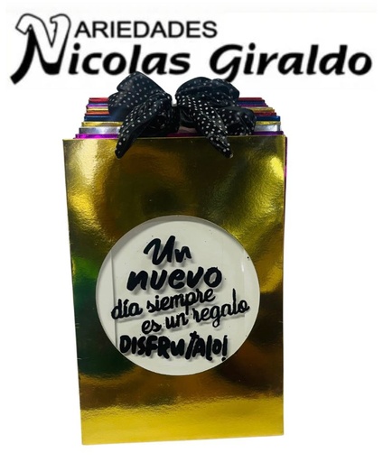 [UN0452] Bolsa regalo cariñito Metalizada mediana  PQT X12 