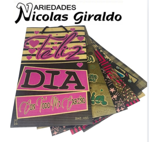 [UN0431] Bolsa regalo cariñito grande vertical corrugada PQT X6  