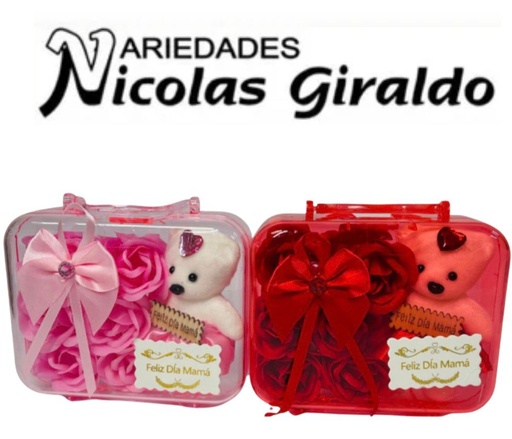 [PTF-514] Cofre cuadrado con oso y flores  