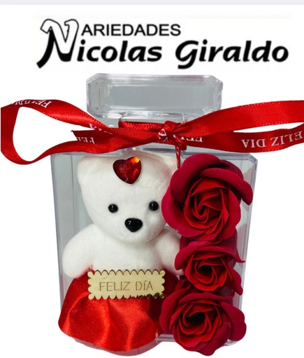 [AM-095] Cofre acrilico con oso y rosas  