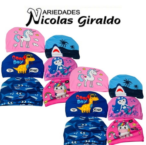 [PTQ2022] Gorro piscina licra estampado pqt x12 