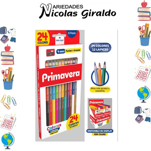 [P512] Color primavera doble punta x12