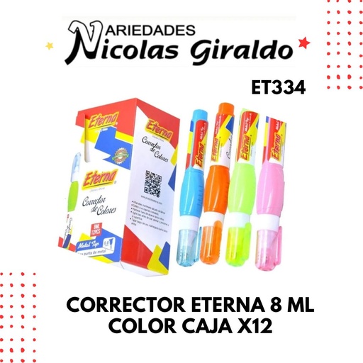 [ET334] Corrector eterna 8 ml color caja x12