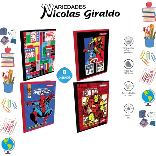 [P3891] Cuaderno cosido prim. 100 H cuadro marvel