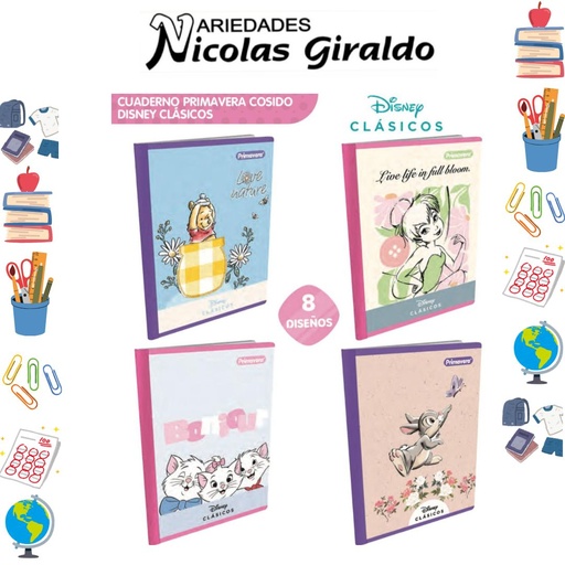 [P1873] Cuaderno cosido primavera 100H cuadros disney