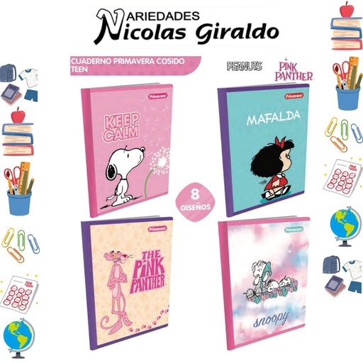 [P1772] Cuaderno cosido prim. 100 H cuadros mujer